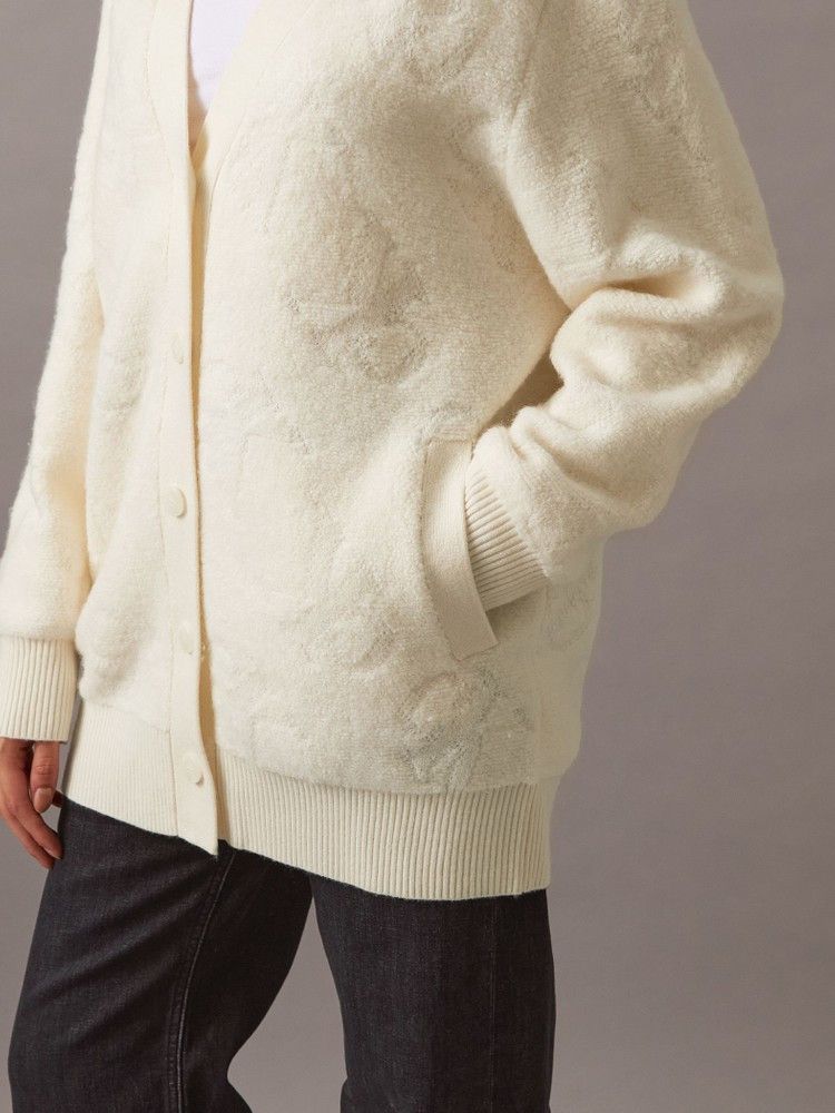Calvin Klein - Áo khoác len tay dài CK nữ Monogram Roll Neck Jumper Cardigan