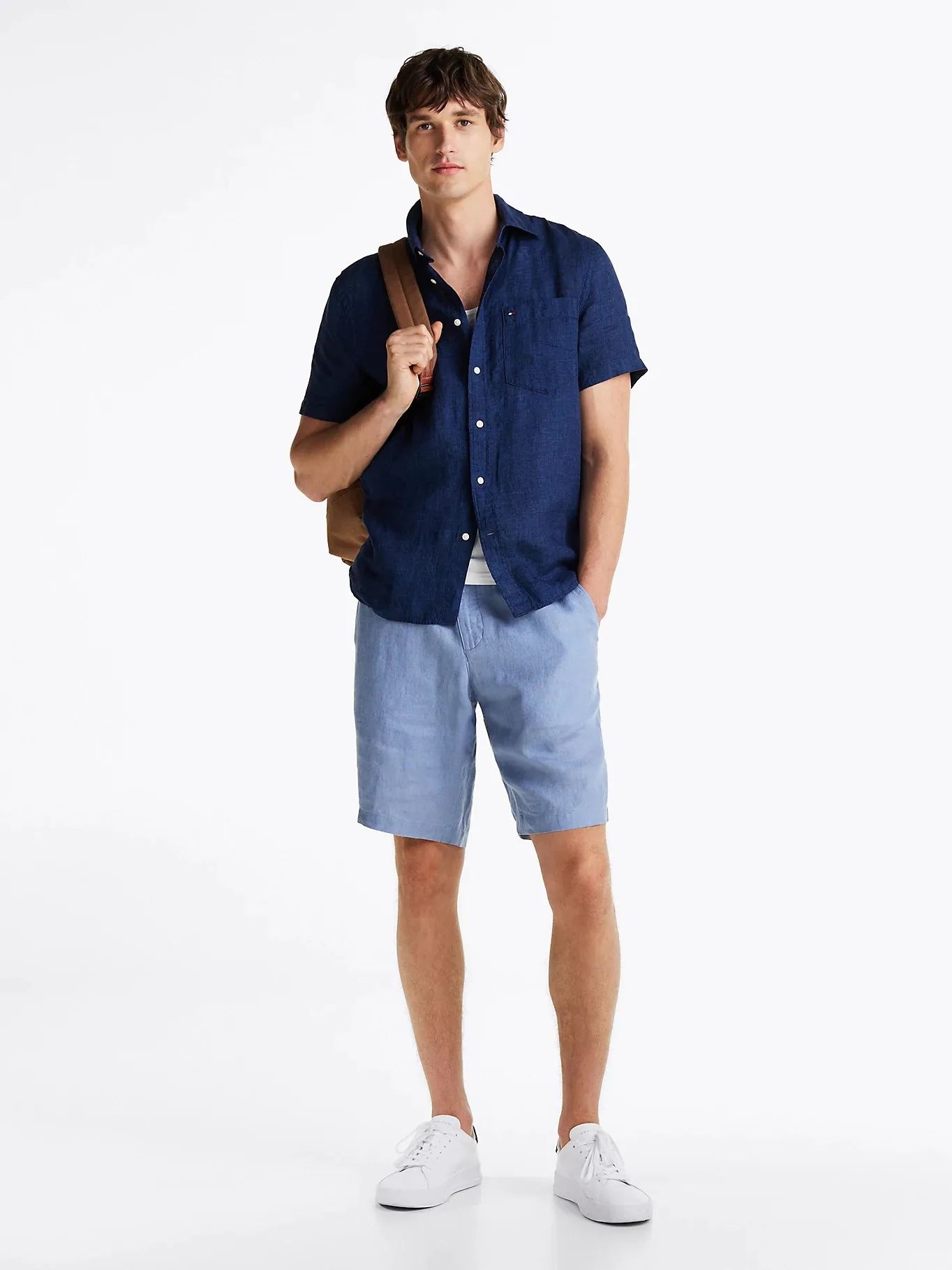 Tommy Hilfiger - Áo sơ mi tay ngắn nam Pigment Dye Linen Solid Shirt