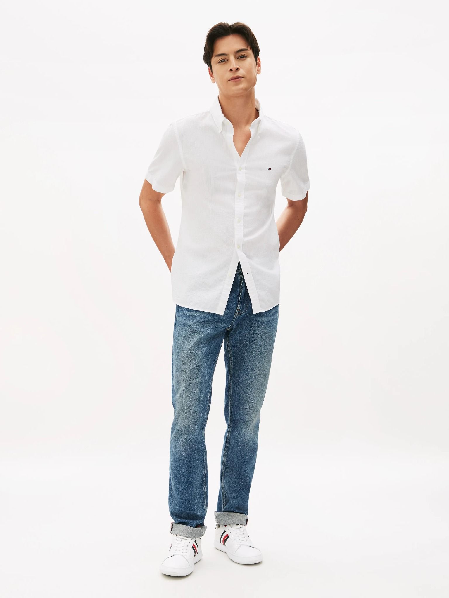 Tommy Hilfiger - Áo sơ mi tay ngắn nam TH Seersucker Solid Shirt