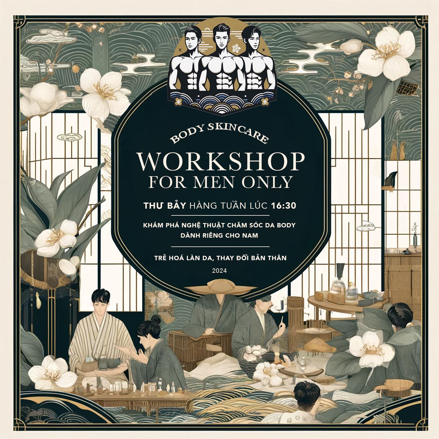 Men's Workshop: Khóa học thực hành chăm sóc da body nam, với tiệc trà chiều & một đêm nghỉ dưỡng