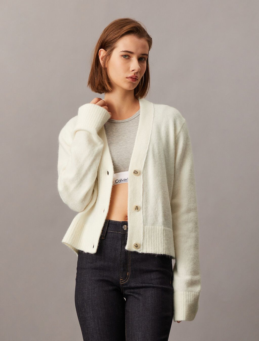Calvin Klein - Áo khoác len CK nữ Fluffy Yarn Sweater Cardigan