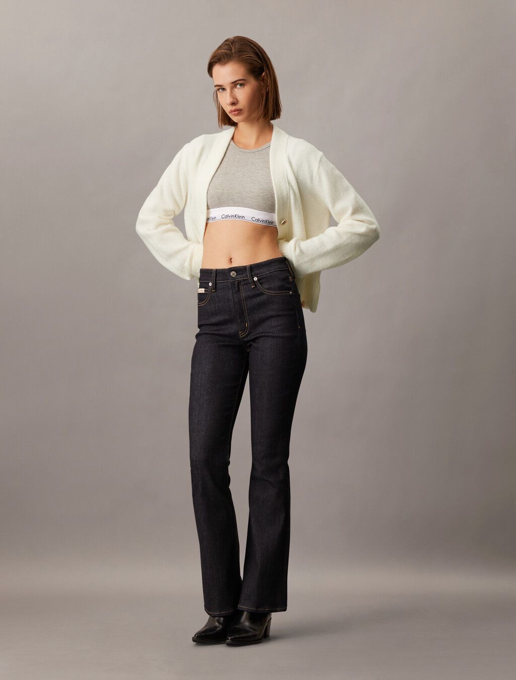 Calvin Klein - Áo khoác len CK nữ Fluffy Yarn Sweater Cardigan