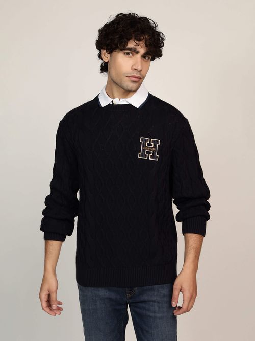 Tommy Hilfiger - Áo len tay dài nam Lny Cable Cneck Logo Sweater