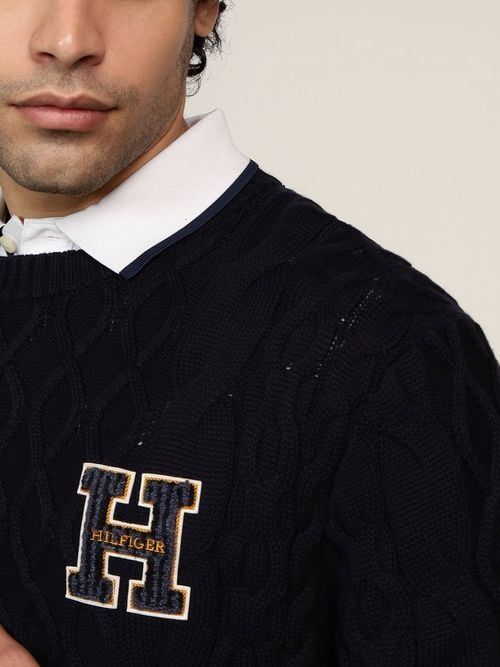 Tommy Hilfiger - Áo len tay dài nam Lny Cable Cneck Logo Sweater