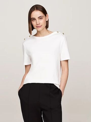 Tommy Hilfiger - Áo thun tay ngắn nữ Stripe Boat Neck Relaxed T-Shirt