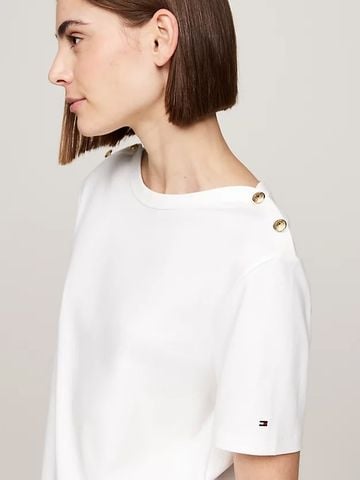 Tommy Hilfiger - Áo thun tay ngắn nữ Stripe Boat Neck Relaxed T-Shirt