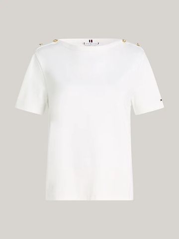 Tommy Hilfiger - Áo thun tay ngắn nữ Stripe Boat Neck Relaxed T-Shirt