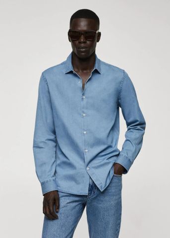 Mango - Áo sơ mi nam Regular-fit cotton chambray shirt