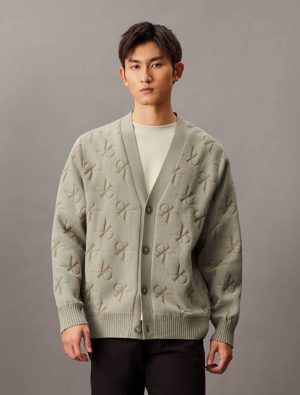 Calvin Klein - Áo khoác len tay dài CK nam Embossed Monogram Relaxed Cardigan