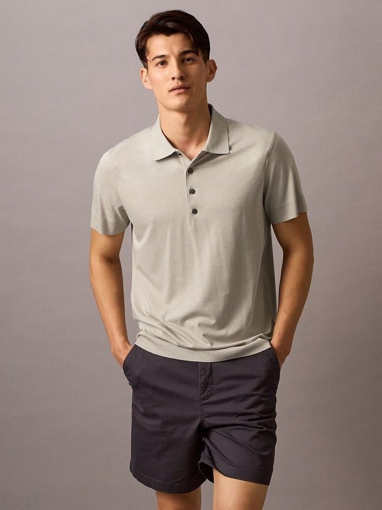 Calvin Klein - Áo polo tay ngắn nam CK Fine Knit Lyocell Blend Polo Shirt
