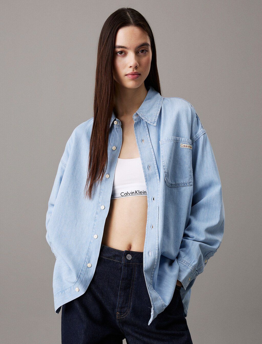Calvin Klein - Áo sơ mi tay dài CK nữ Oversized Denim Shirt