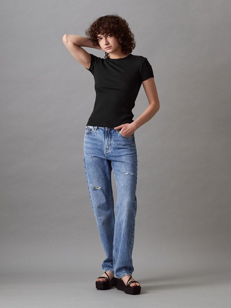 Calvin Klein - Áo thun thời trang CK nữ Premium Contour Rib Crew Tee