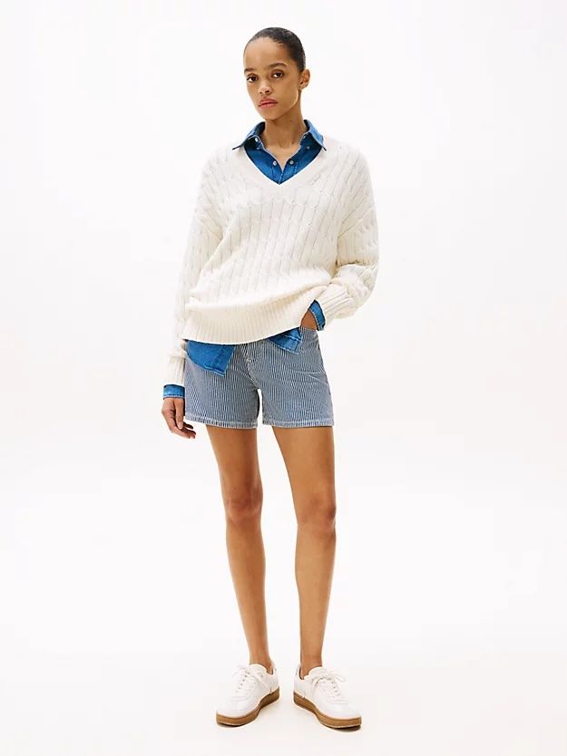 Tommy Hilfiger - Quần ngắn nữ Stripe Flared Denim Shorts