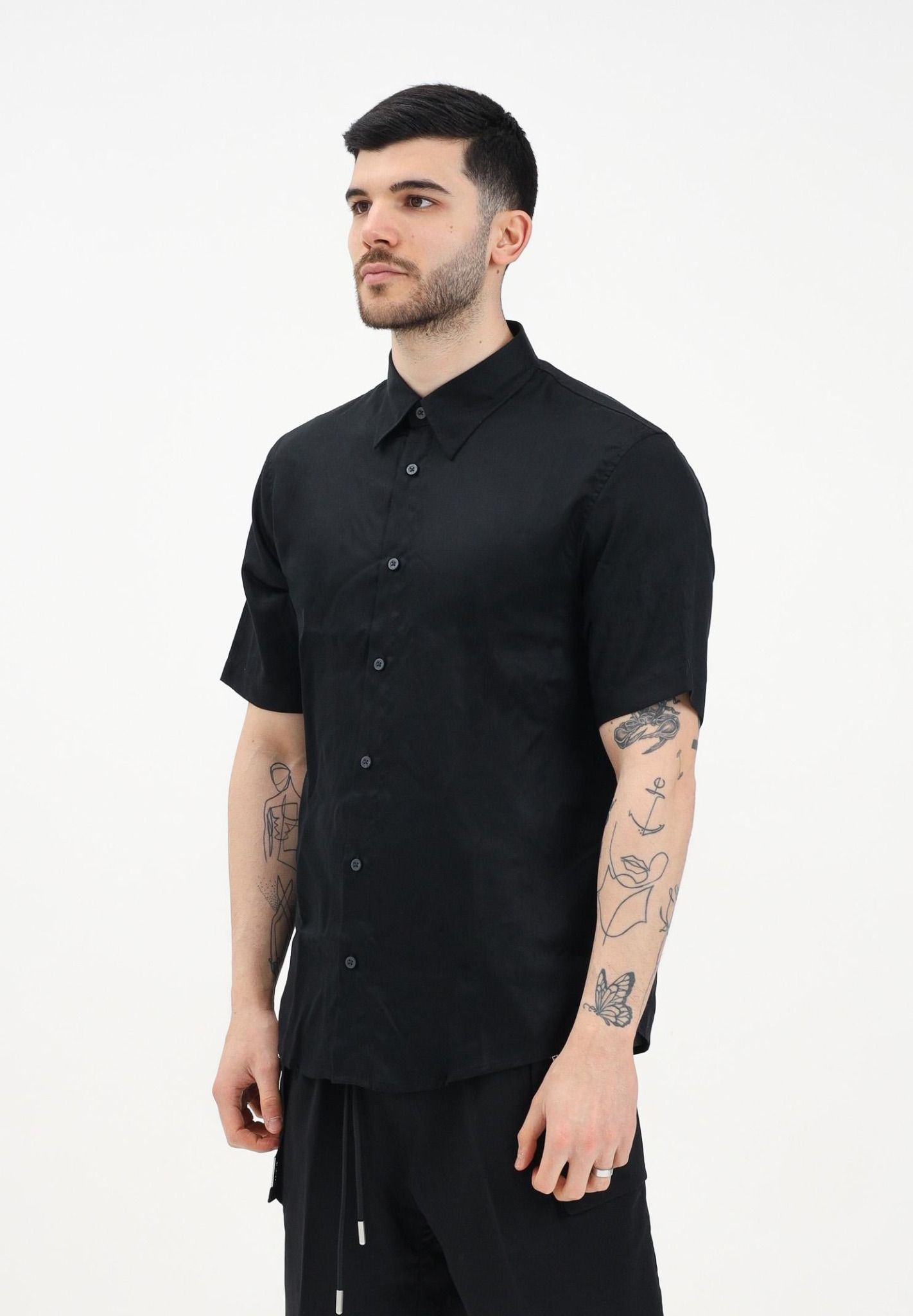 Armani Exchange - Áo sơ mi nam Ax Men's Black Short Sleeve Shirt
