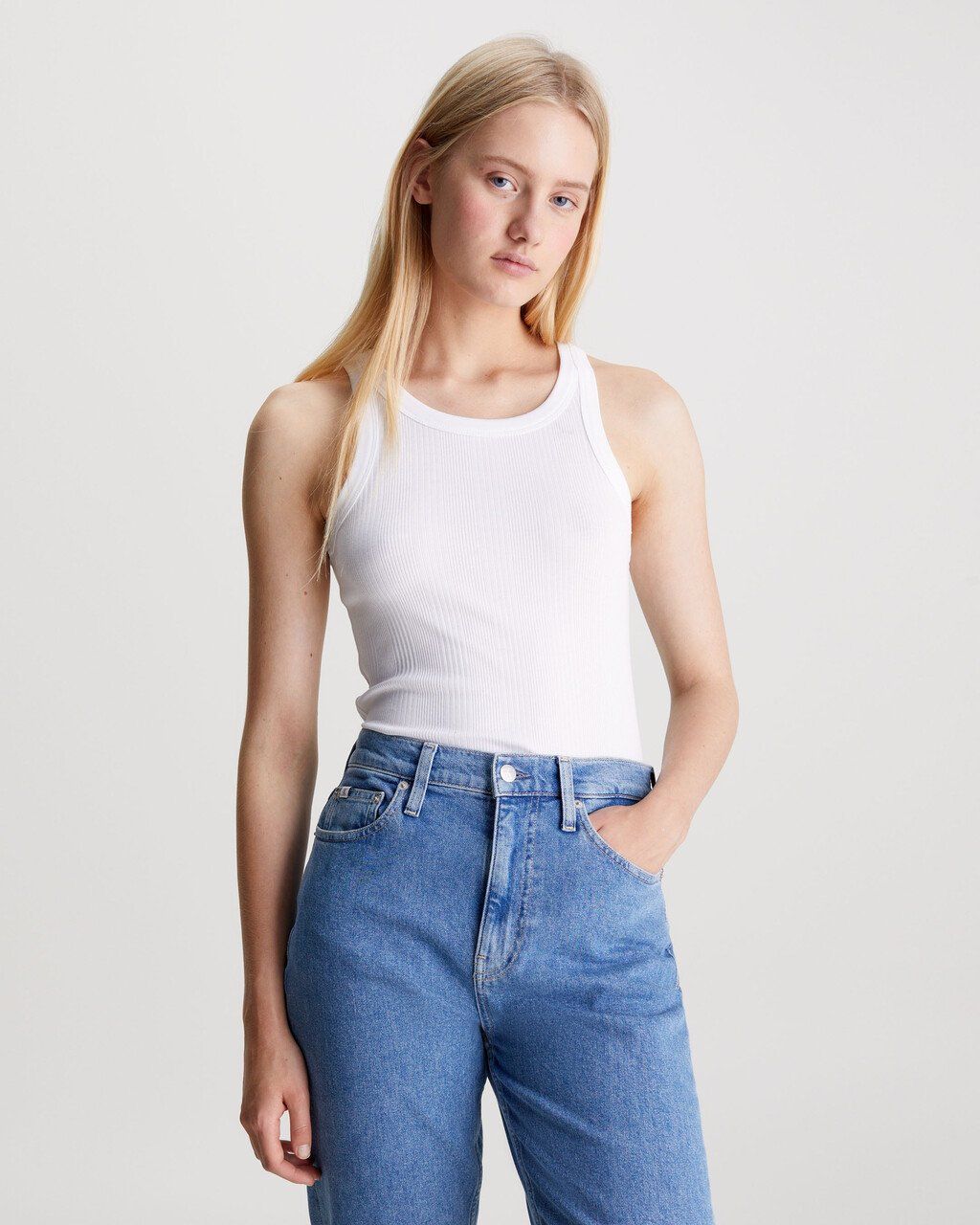 Calvin Klein - Áo ba lỗ nữ Slim Ribbed Jersey Tank Top