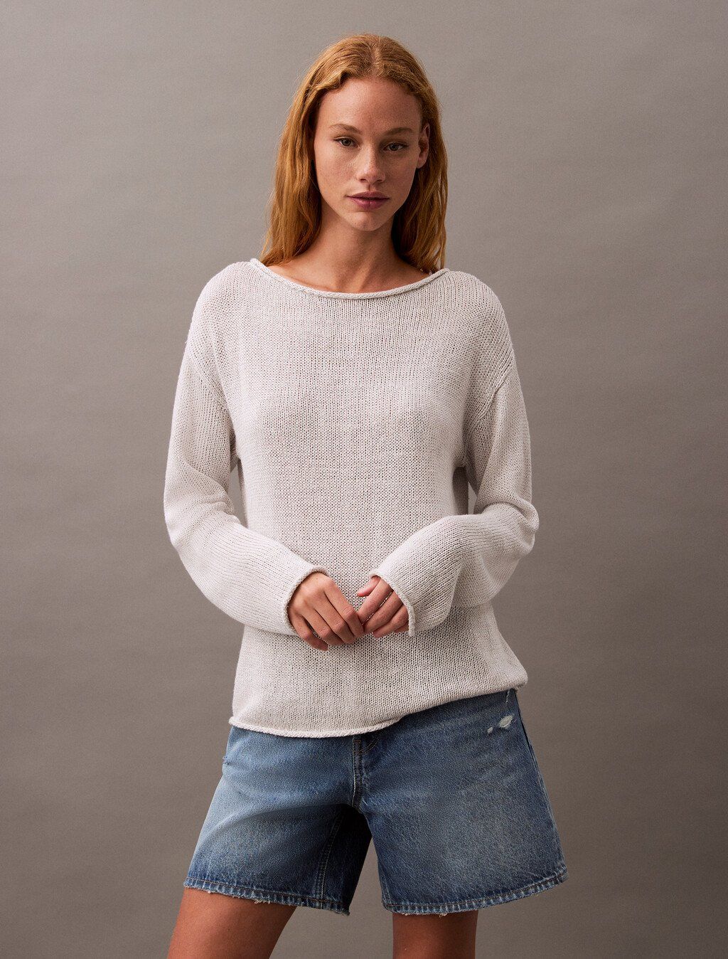 Calvin Klein - Áo len CK nữ Boxy Linen Nylon Jumper