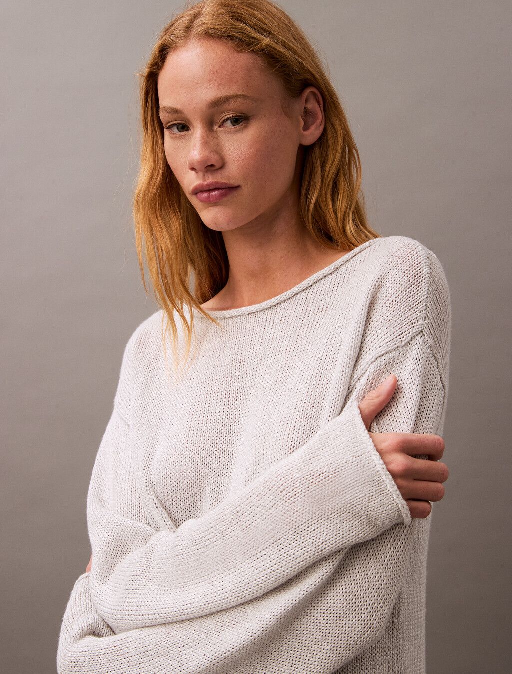 Calvin Klein - Áo len CK nữ Boxy Linen Nylon Jumper
