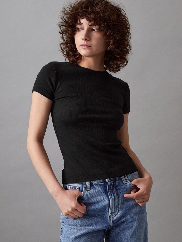Calvin Klein - Áo thun thời trang CK nữ Premium Contour Rib Crew Tee