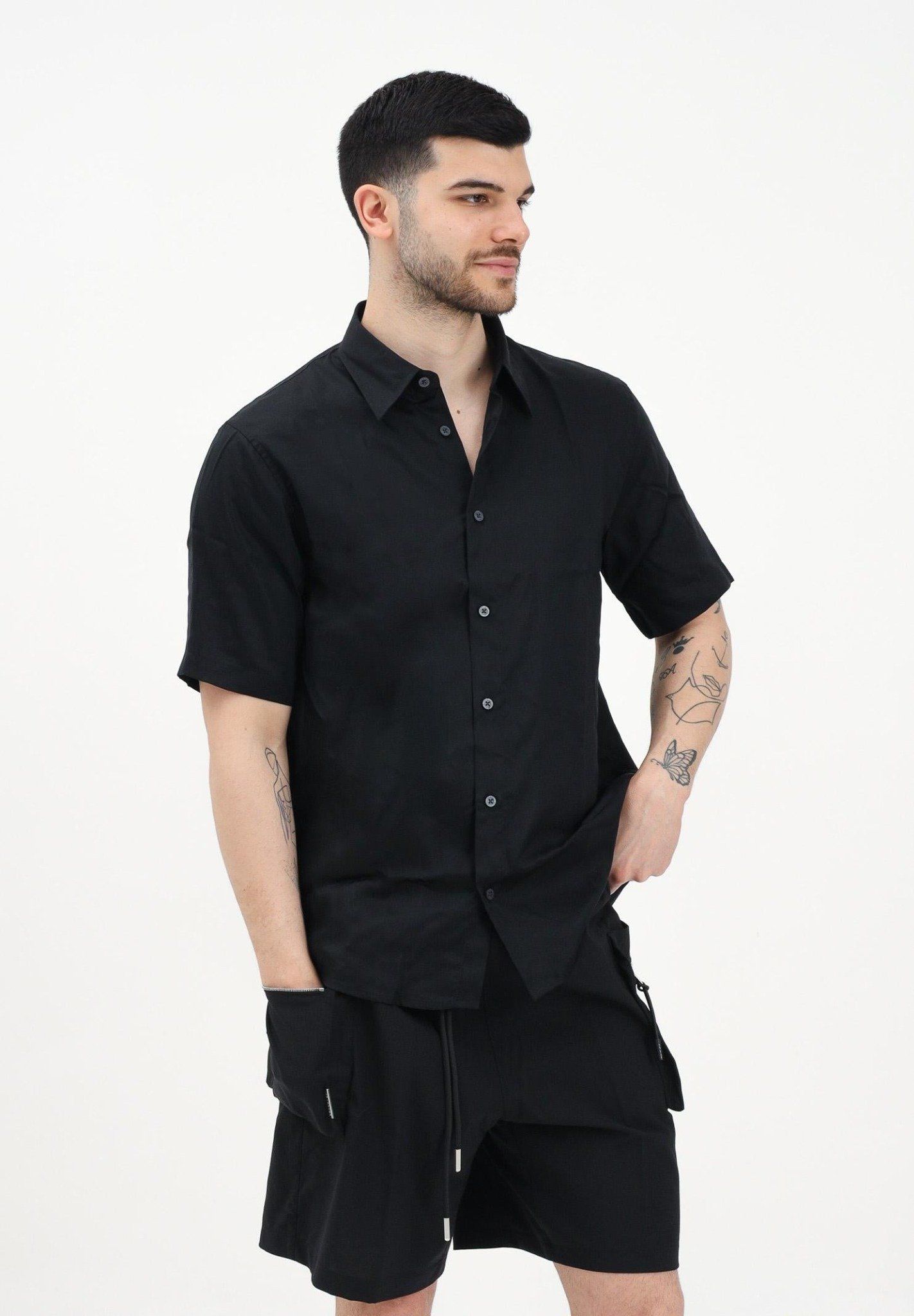 Armani Exchange - Áo sơ mi nam Ax Men's Black Short Sleeve Shirt