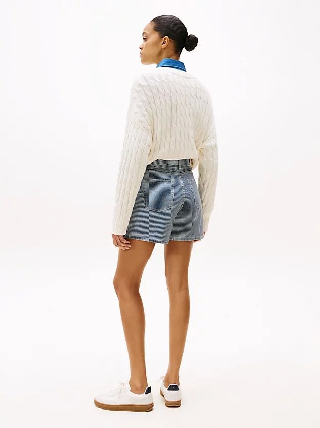 Tommy Hilfiger - Quần ngắn nữ Stripe Flared Denim Shorts