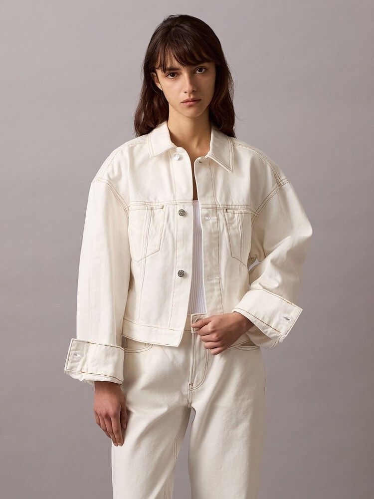 Calvin Klein - Áo khoác jeans CK nữ Cinched Trucker Jacket Chalk