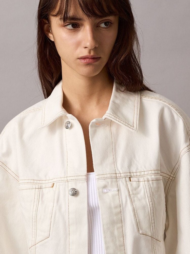 Calvin Klein - Áo khoác jeans CK nữ Cinched Trucker Jacket Chalk