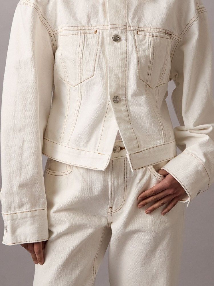 Calvin Klein - Áo khoác jeans CK nữ Cinched Trucker Jacket Chalk