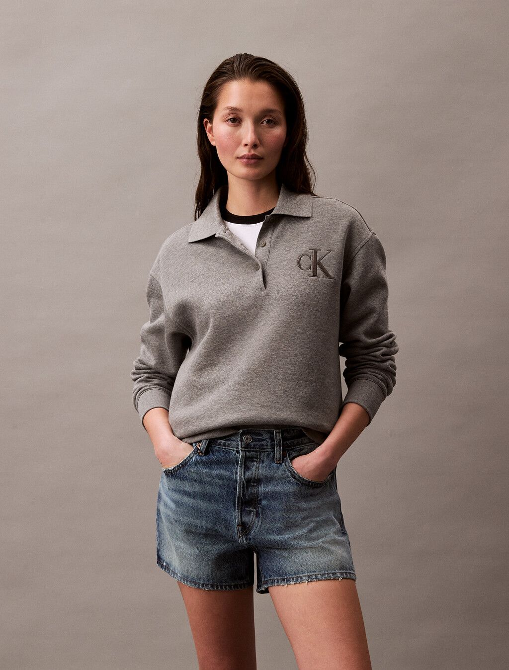 Calvin Klein - Quần jeans CK nữ Relaxed Denim Bermuda Shorts