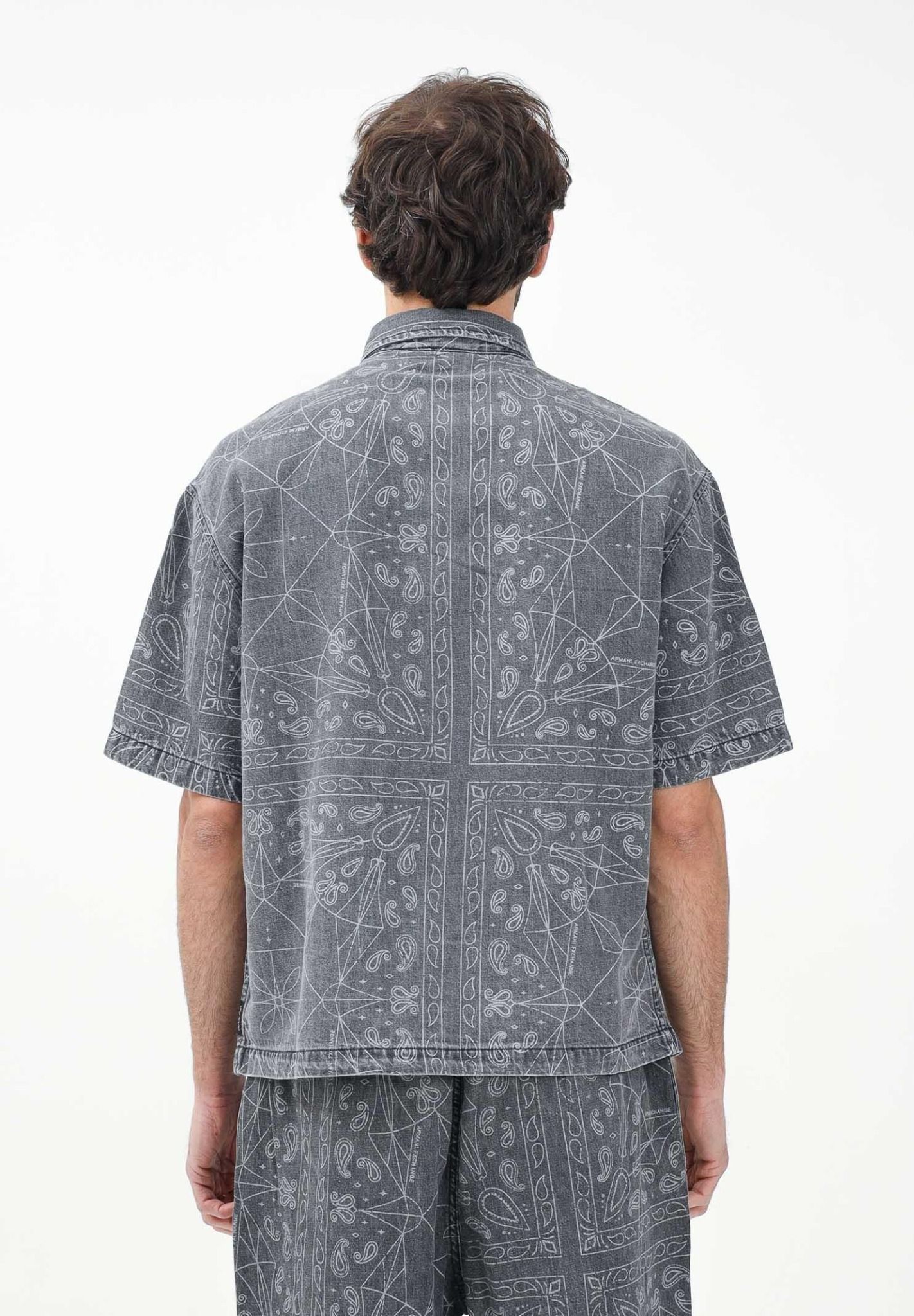 Armani Exchange - Áo sơ mi nam AX Men's Grey Short Sleeve Shirt with Bandana Pattern
