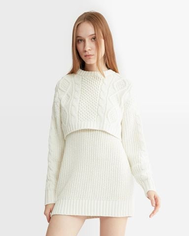 Calvin Klein - Đầm len nữ Varsity Cable Sweater Dress