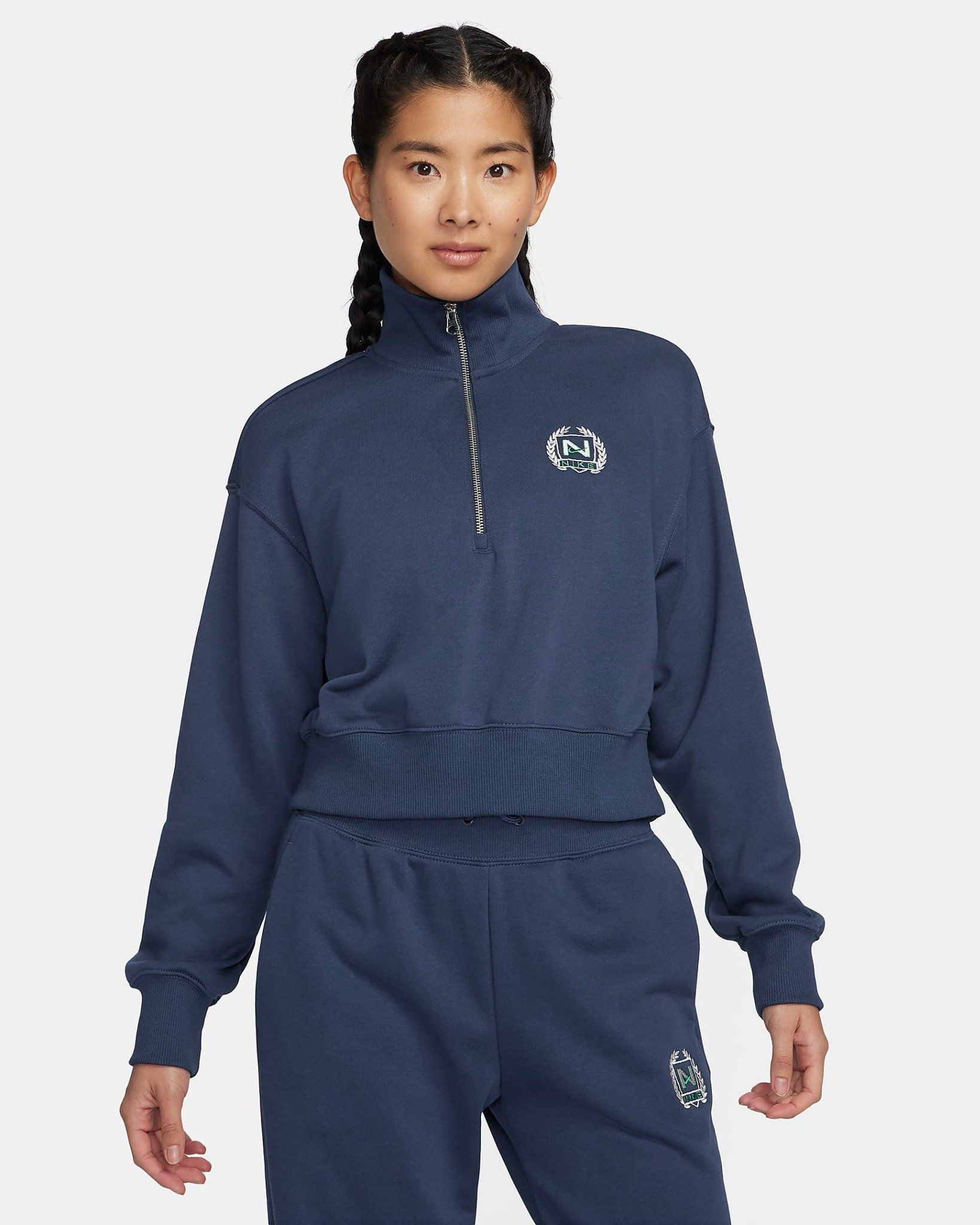 Nike - Áo tay dài thể thao Nữ Women's Oversized 1/2-Zip Crop Fleece Sweatshirt