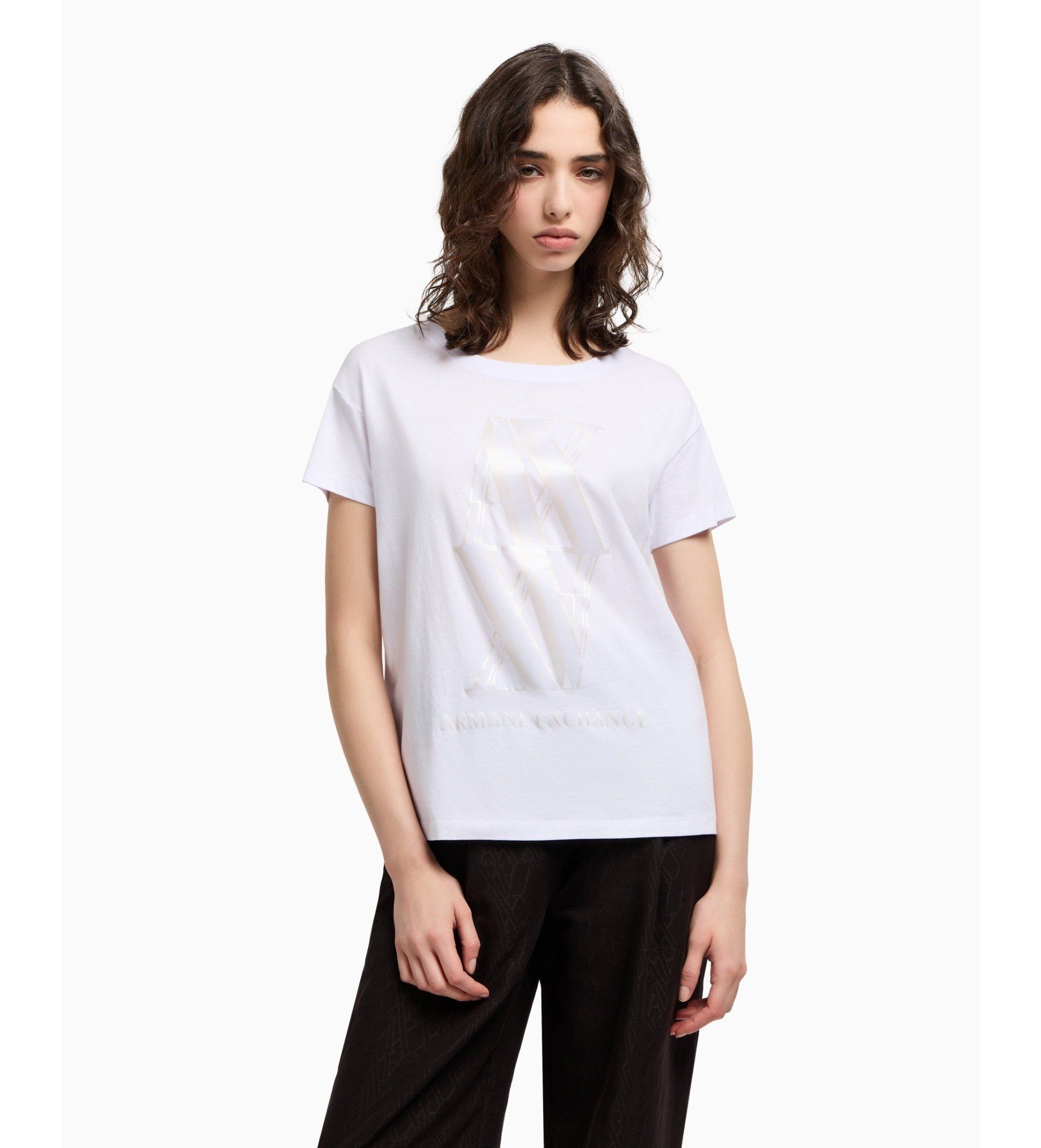 Armani Exchange - Áo thun thời trang nữ Ax Boyfit short sleeve t-shirt white