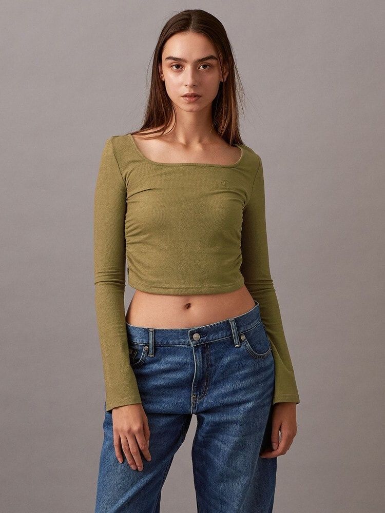 Calvin Klein - Áo thời trang CK nữ Premium Textured Gathers Baby Tee