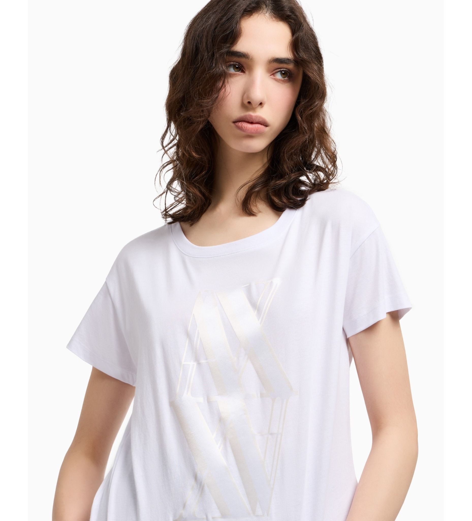 Armani Exchange - Áo thun thời trang nữ Ax Boyfit short sleeve t-shirt white