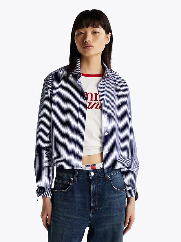 Tommy Hilfiger - Áo sơ mi tay dài nữ Stripe Poplin Cropped Relaxed Shirt
