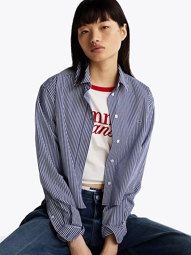 Tommy Hilfiger - Áo sơ mi tay dài nữ Stripe Poplin Cropped Relaxed Shirt