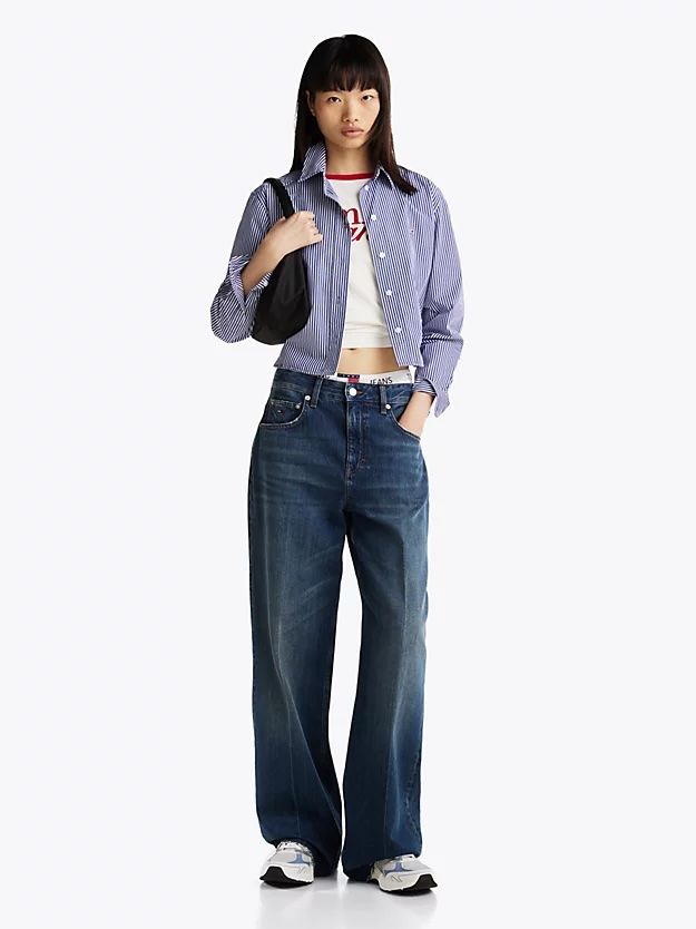 Tommy Hilfiger - Áo sơ mi tay dài nữ Stripe Poplin Cropped Relaxed Shirt