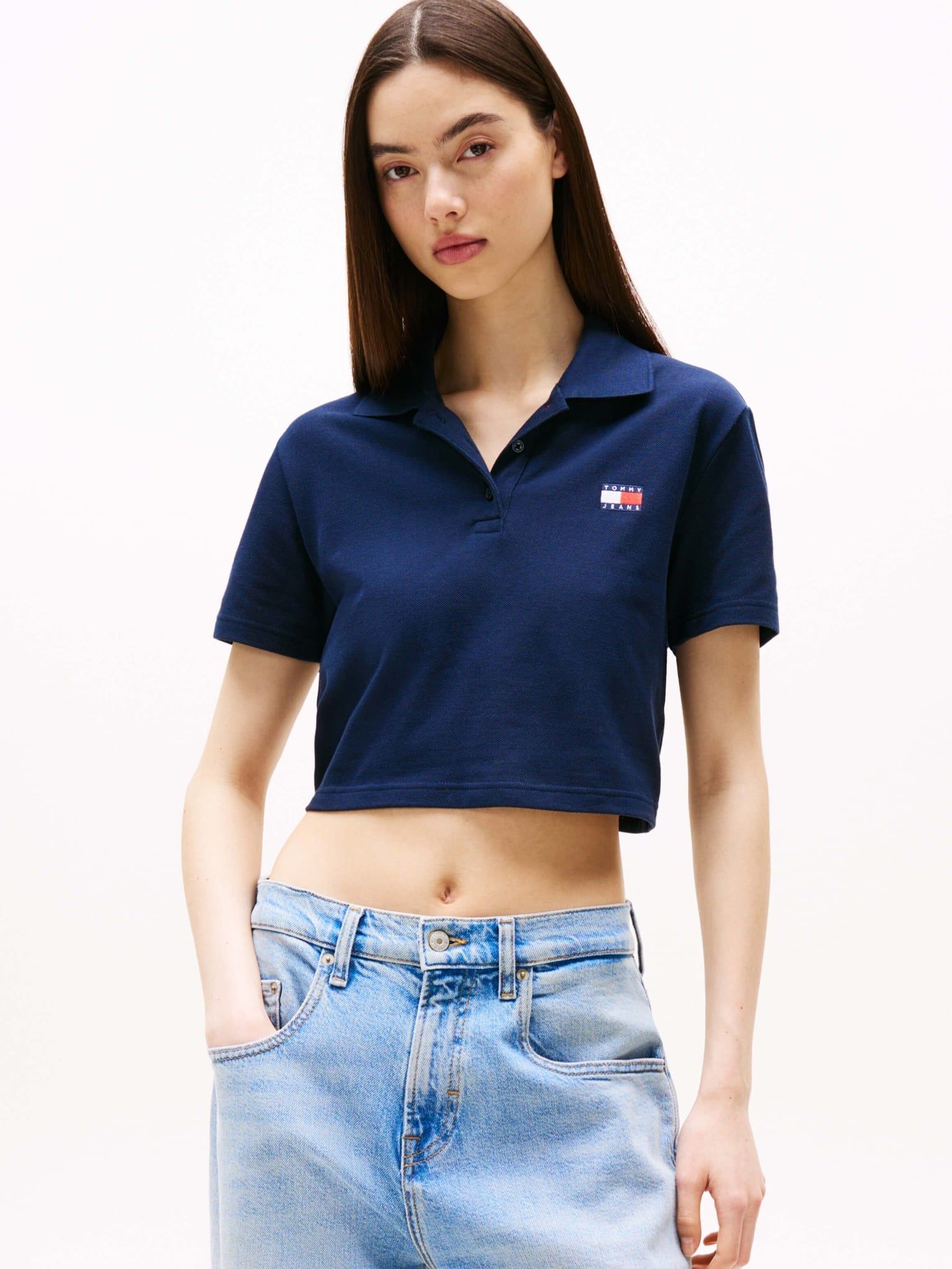 Tommy Hilfiger - Áo polo tay ngắn nữ TH Crop Badge Slim Polo