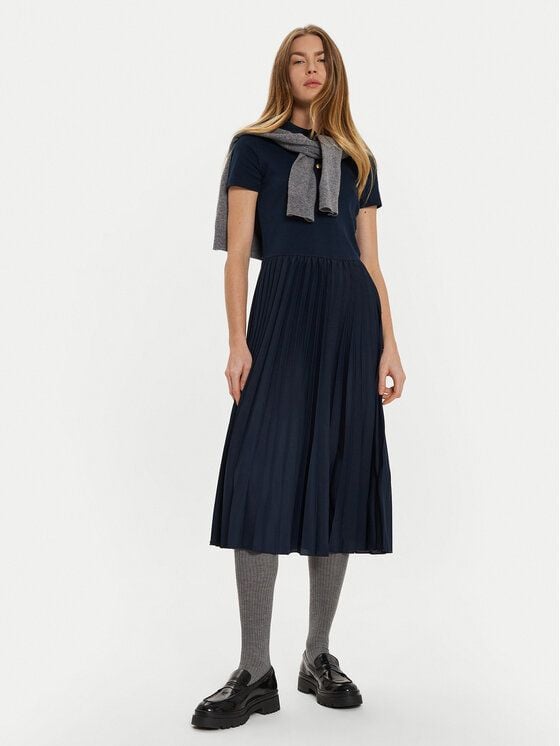 Tommy Hilfiger - Đầm polo tay ngắn nữ Women's Navy Blue Gold Btn Mix Polo Dress