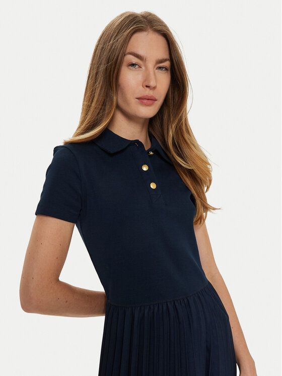 Tommy Hilfiger - Đầm polo tay ngắn nữ Women's Navy Blue Gold Btn Mix Polo Dress
