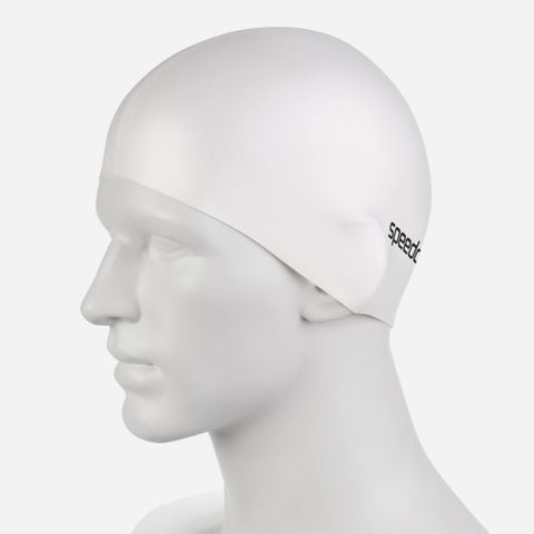 Speedo - Nón bơi nam nữ Speedo Plain Flat Silicone Cap White Swimming