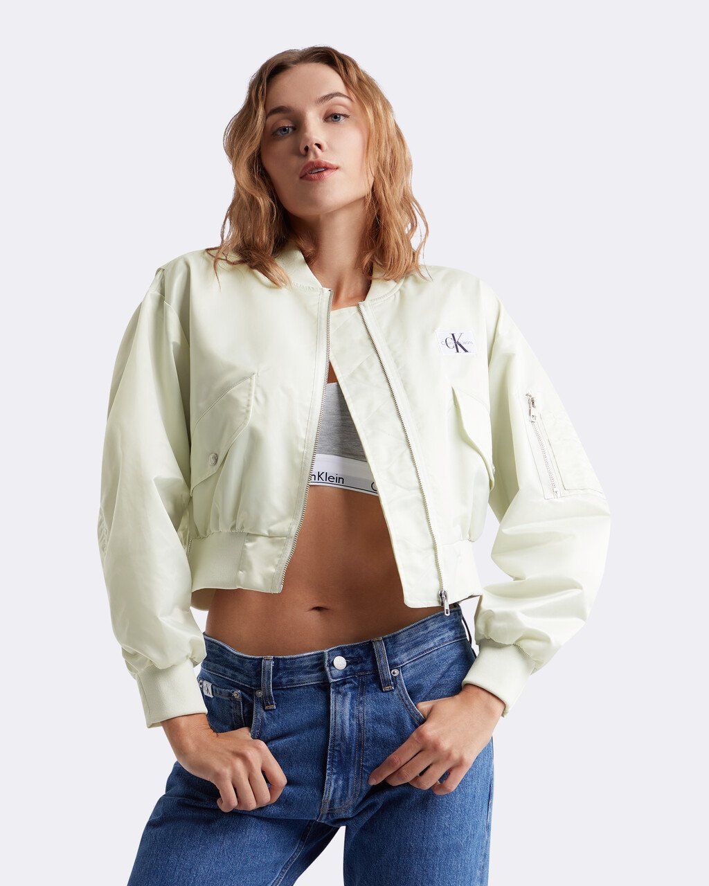 Calvin Klein - Áo khoác nữ Fabric Mix Sateen Bomber Jacket