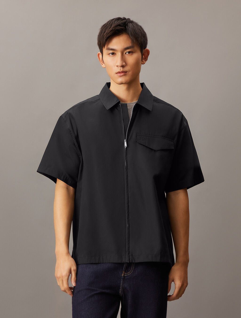 Calvin Klein - Áo sơ mi tay ngắn CK nam Zip Up Poplin Shirt