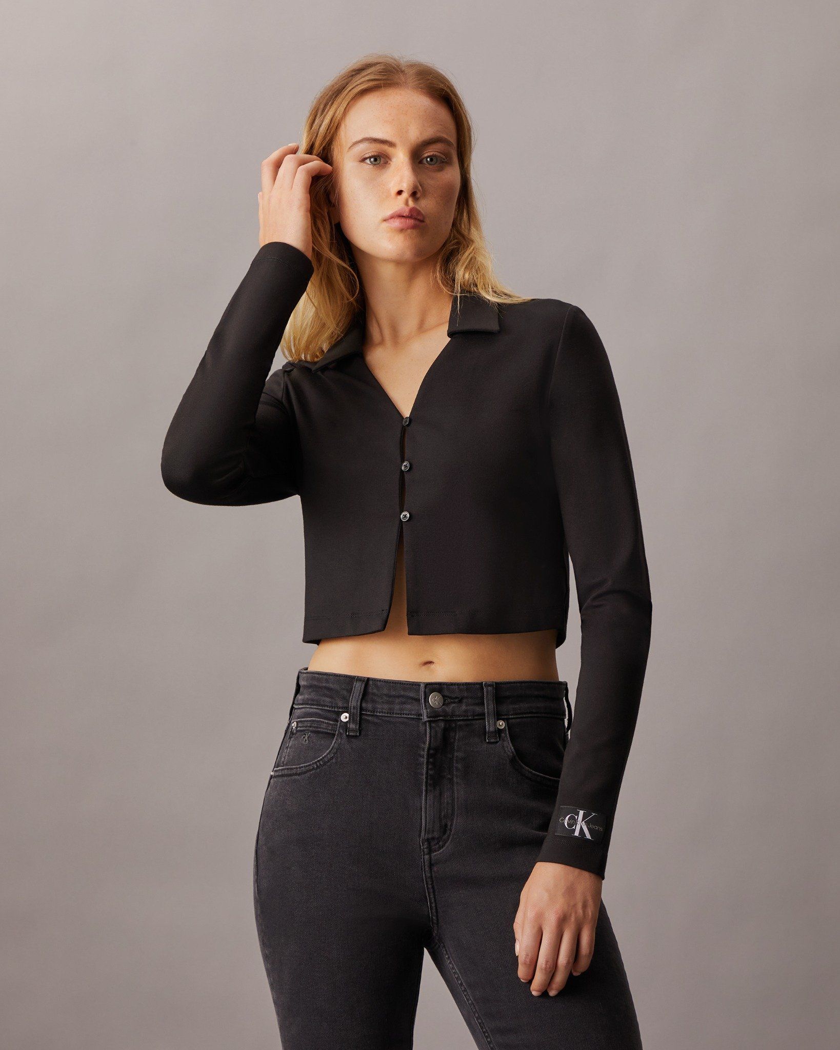 Calvin Klein - Áo sơ mi CK nữ Milano Button Cropped Cardigan