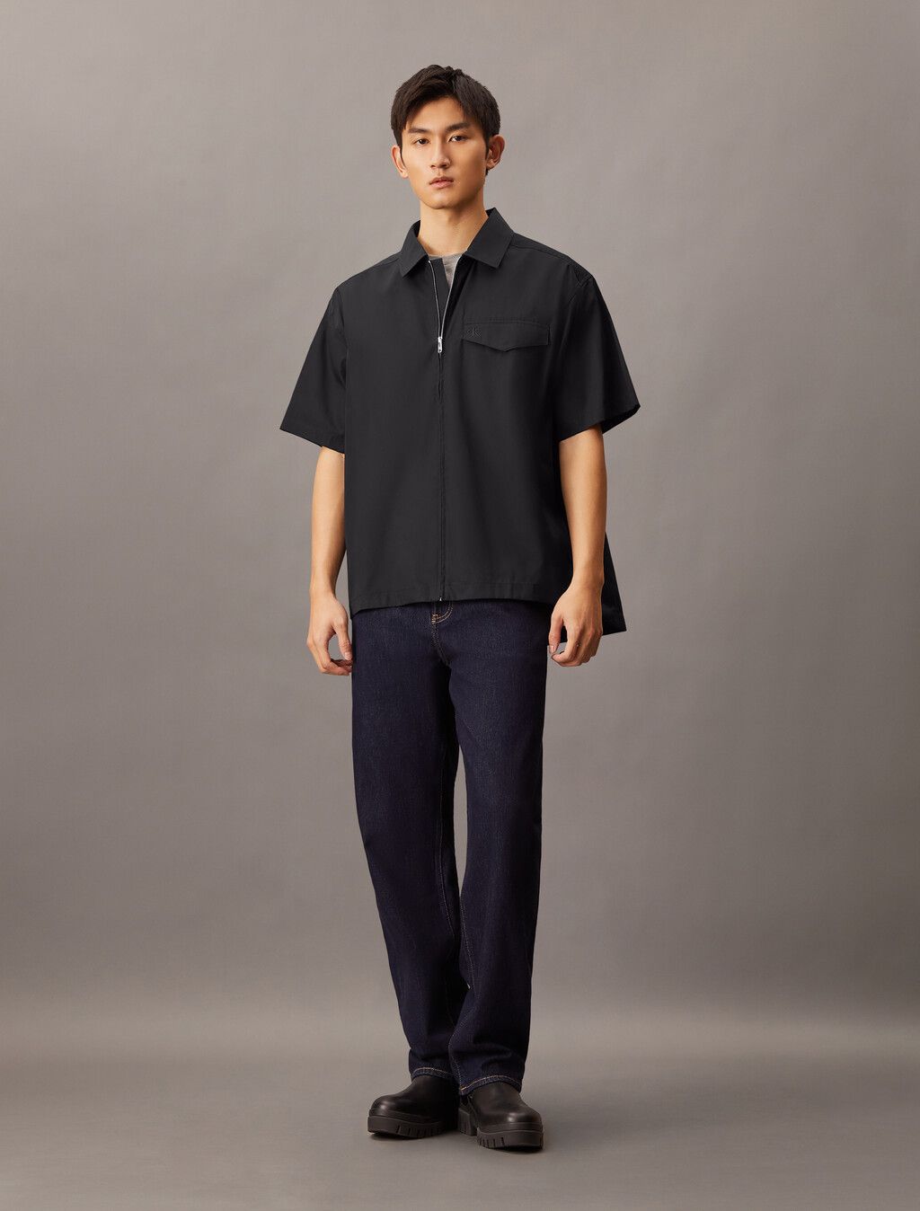 Calvin Klein - Áo sơ mi tay ngắn CK nam Zip Up Poplin Shirt