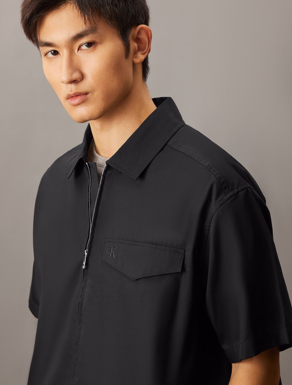 Calvin Klein - Áo sơ mi tay ngắn CK nam Zip Up Poplin Shirt