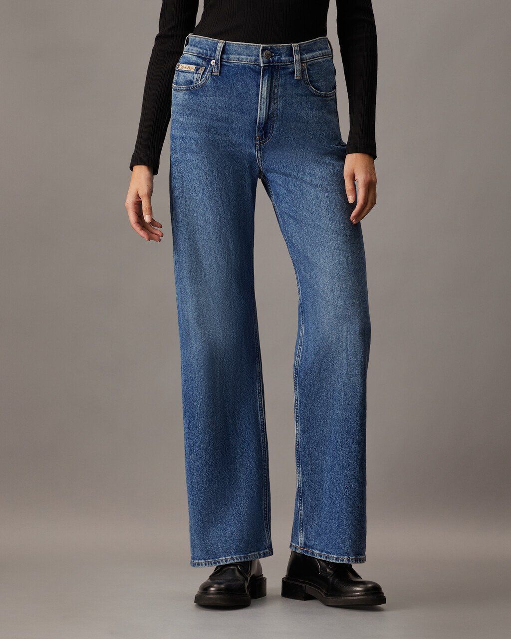 Calvin Klein - Quần jeans ỏng rộng CK nữ Italian Denim High Rise Wide Leg Jeans