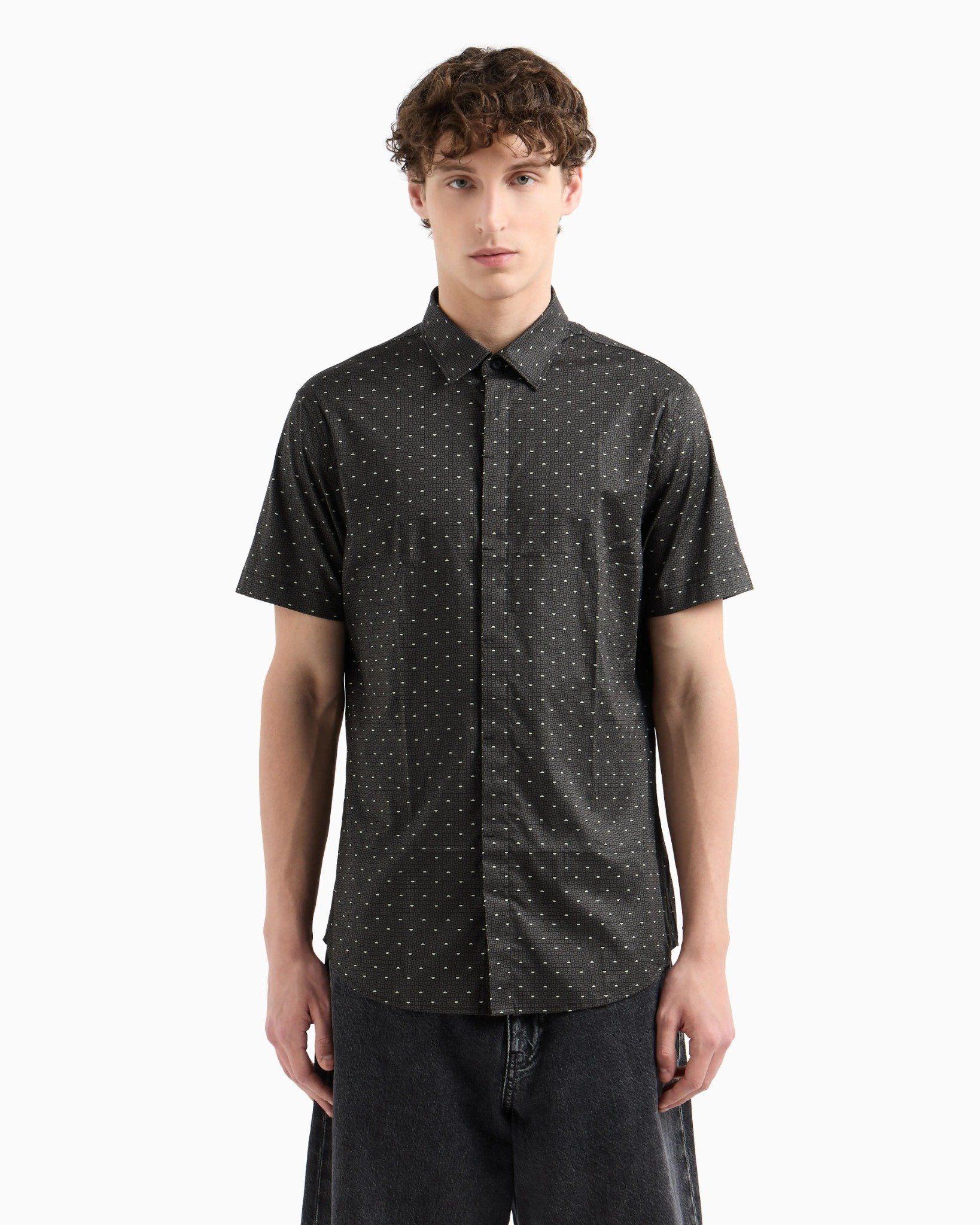 Armani Exchange - Áo sơ mi tay ngắn nam Aix Men's Grey Shirt