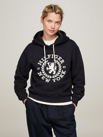 Tommy Hilfiger - Áo khoác có mũ trùm đầu tay dài nữ TH Crest Logo Regular Fit Hoodie