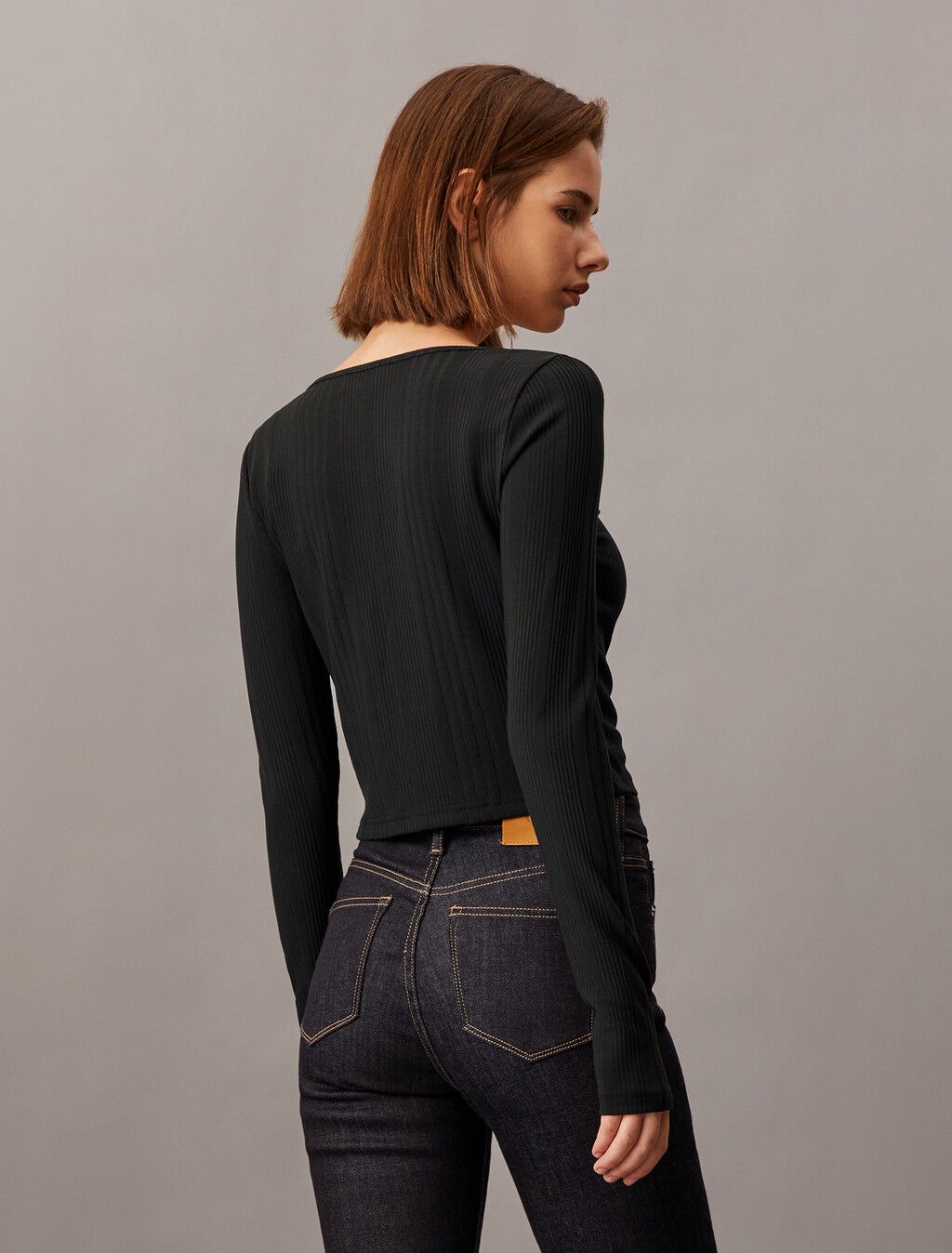 Calvin Klein - Áo khoác len CK nữ Premium Rib Cropped Slim Cardigan
